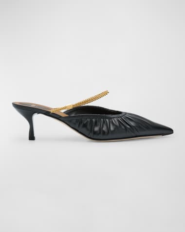 Fendi Colibri Lite Chain-Strap Leather Kitten Mules