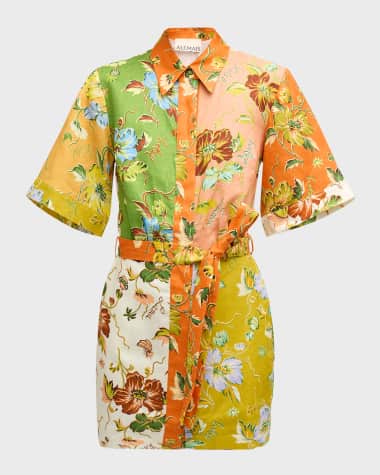 ALEMAIS Hotel Lamu Spliced Linen Tie-Belt Mini Dress