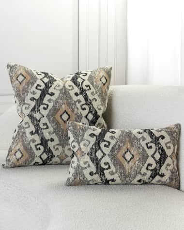 Set of 2 Black & Tan Striped Square Outdoor Corded Throw Pillows