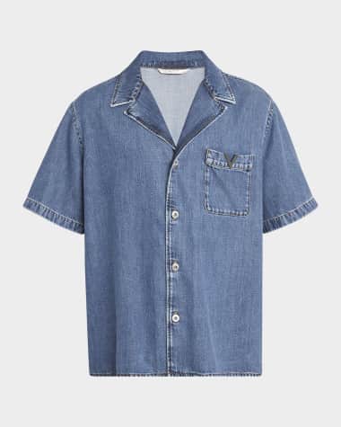 Valentino Men's Denim Camp Shirt