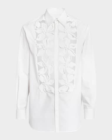 Valentino Men's Hibiscus Plastron Button-Down Shirt