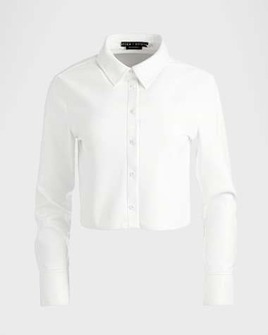 Alice + Olivia Leon Cropped Vegan Leather Button-Front Shirt