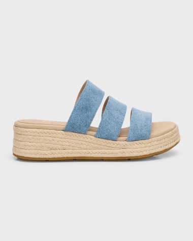 Eileen Fisher Mayla Denim Three-Band Wedge Espadrilles