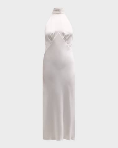 Olivia von Halle Greta Open-Back Silk Halter Midi Dress