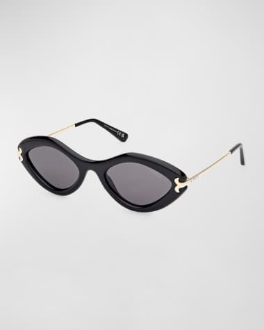 Pucci Logo Acetate & Metal Oval Sunglasses
