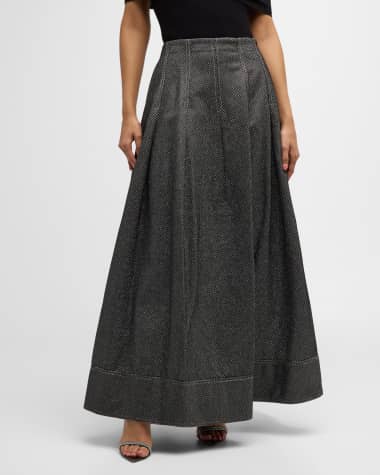 SIMKHAI Raja Pleated Metallic A-Line Maxi Skirt