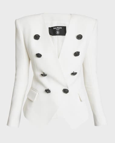Balmain Collarless Blazer Jacket with Rose Buttons
