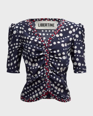 Libertine Dot Dotism Monaco Short-Sleeve Button-Front Top