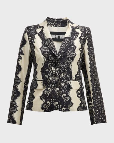 Libertine Venetian Lace Short Blazer Jacket with Crystal Buttons