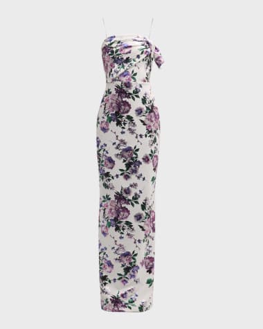 Black Halo Divina Strapless Floral-Print Column Gown
