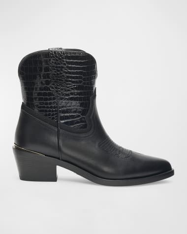 Partlow Jena Croco Western Ankle Booties
