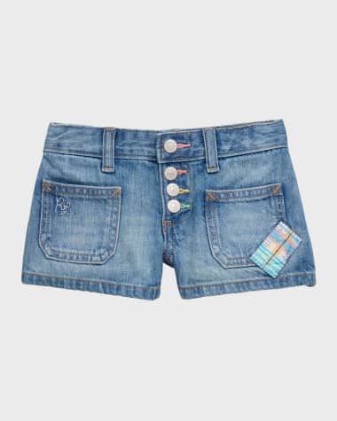 Ralph Lauren Childrenswear Girl's Patchwork Rigid Denim Shorts, Size 7-16