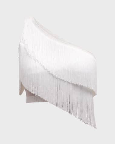 Norma Kamali Spliced Fringe One-Shoulder Crop Top