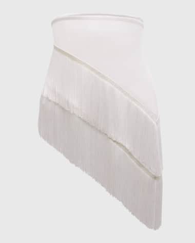 Norma Kamali Spliced Mesh Fringe Mini Skirt