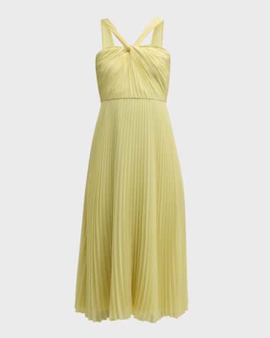 Ungaro Joanna Pleated Twist-Front Halter Midi Dress