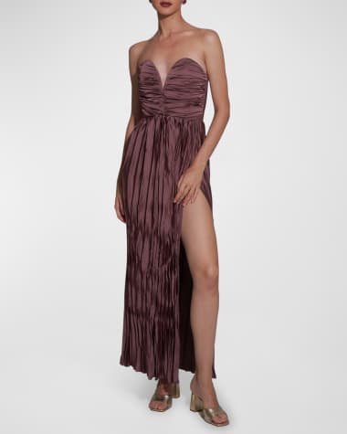 L'IDEE Boudoir Strapless Sweetheart Pleated Midi Dress