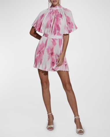 L'IDEE Elite Flared-Sleeve Pleated Cutout Mini Dress