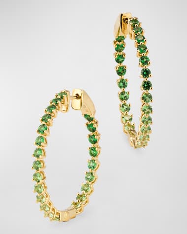 Lisa Nik Rainbow 18K Yellow Gold Ombre Tsavorite (Green Garnet) Inside Out Hoops