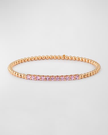 Lisa Nik Rainbow 18K Rose Gold Pink Sapphire Stretch Bracelet