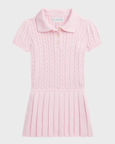 Ralph Lauren Childrenswear Girl's Cotton Mini Cable-Knit Pleated Dress, Size 3M-24M