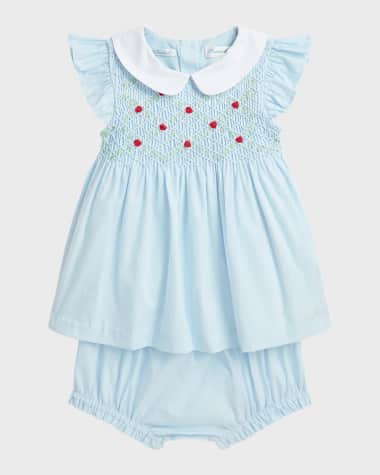 Ralph Lauren Childrenswear Girl's Broadcloth Smocked Top and Shorts Set, Size 3M-24M
