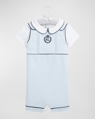 Ralph Lauren Childrenswear Boy's Pique Pintuck Shortall Set, Size 9M-24M