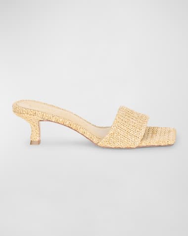 Cult Gaia Ada Raffia Kitten-Heel Slide Sandals