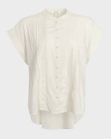 Splendid Paloma Lace Crochet-Trim Short-Sleeve Blouse