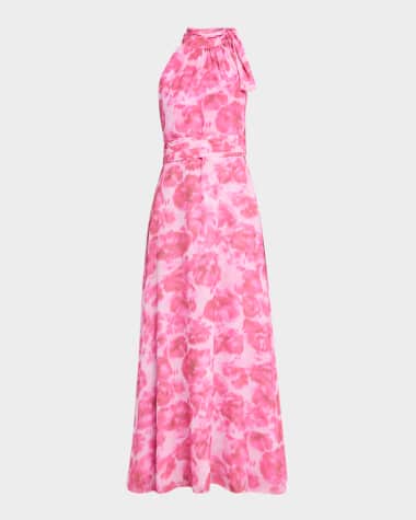 Sachin & Babi Kayla Floral-Print Chiffon Halter Gown
