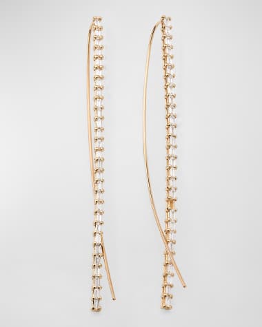 LANA 14K Gold Baguette Diamond Narrow Upside-Down Threader Hoop Earrings