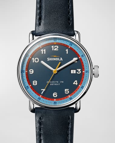 Shinola Men's The Canfield Model C56 Leather-Strap Watch, 43mm