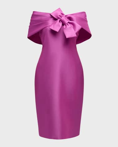 Badgley Mischka Collection Off-Shoulder Bow-Front Bodycon Midi Dress