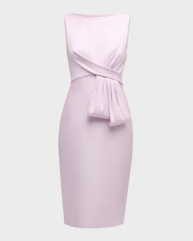 Badgley Mischka Collection Sleeveless Draped Bateau-Neck Midi Dress
