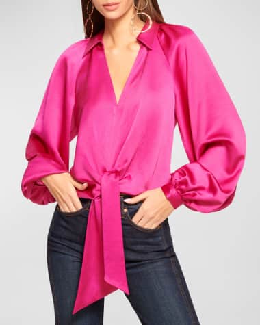 Ramy Brook Emily Satin Puff-Sleeve Blouse