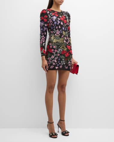Dress the Population Black Label Lacie Floral-Embroidered Bodycon Mini Dress
