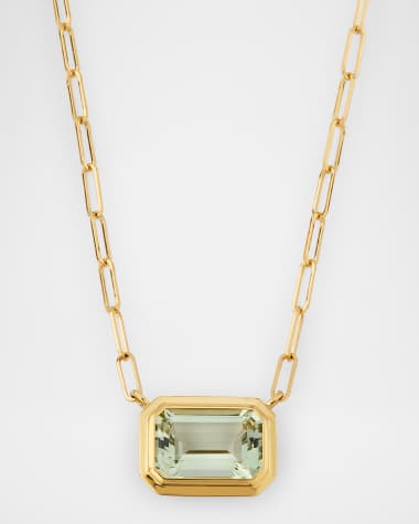 Goshwara Manhattan Prasiolite Emerald Cut Bezel Set Pendant Necklace in 18K Yellow Gold