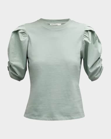 FRAME Pleated Puff-Sleeve Tee