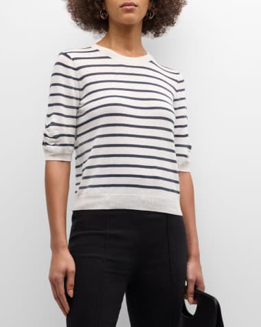 Intarsia-Knit Short-Sleeve Sweater