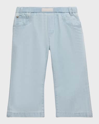 Versace Girl's Light Wash Logo-Print Denim Pants, Size 12M-3