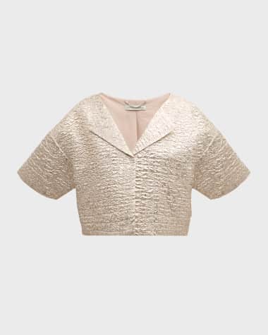 Emilia Wickstead Enna Metallic Seersucker Short-Sleeve Crop Jacket