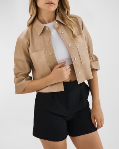 LaMarque Carolina Cropped Ruffle-Sleeve Leather Jacket
