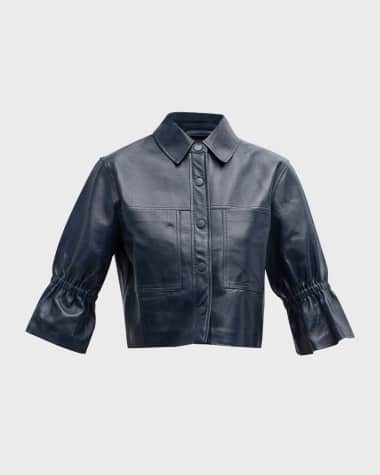 LaMarque Carolina Cropped Ruffle-Sleeve Leather Jacket