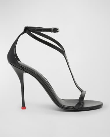 Alexander McQueen Harness Leather T-Strap Stiletto Sandals