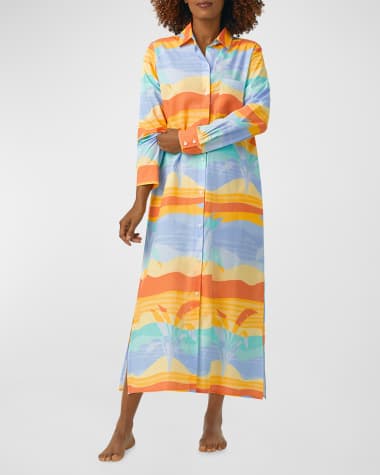 BedHead Pajamas Botanical-Print Cotton Poplin Maxi Shirtdress