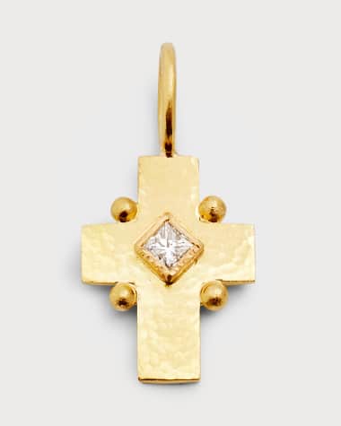 Elizabeth Locke 19K Gold Cross Pendant with Diamond, 19x10mm