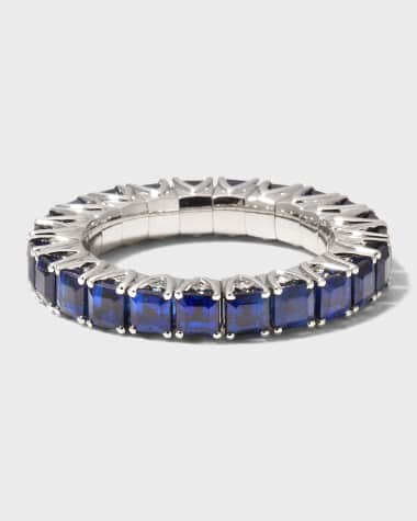 Picchiotti White Gold Xpandable Emerald-Cut Sapphire Band, Size 6.5-13.5