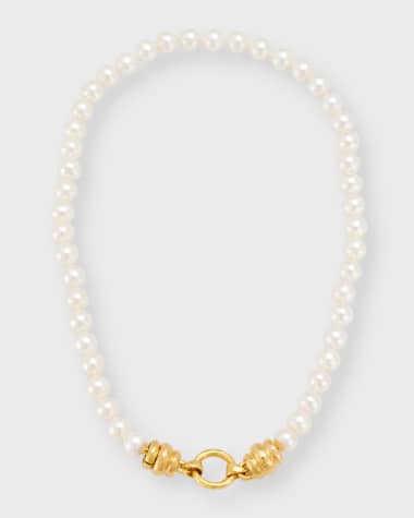Elizabeth Locke Pearl-Strand Martin-Clasp Necklace