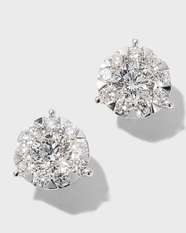 Memoire White Gold Bouquet 3-Prong Diamond Stud Earrings, 0.69-0.77tcw