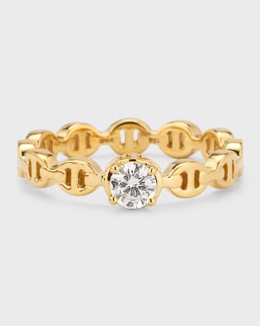 Hoorsenbuhs 18K Yellow Gold Micro Tri-Link Ring with Diamond, Size 6