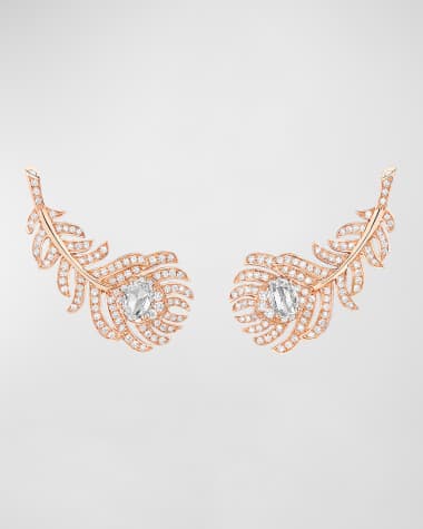 Boucheron Plume de Paon 18K Rose Gold Diamond Feather Earrings
